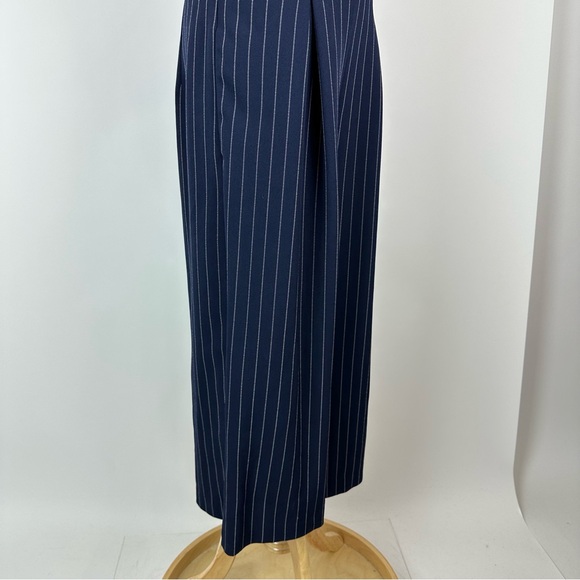1901 Navy White Pinstriped Cropped Jumpsuit Tie Back Size 10 - Picture 6 of 13